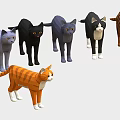 Colorful Low Poly Cat Models Standing in a Row with Various Hues 3d model