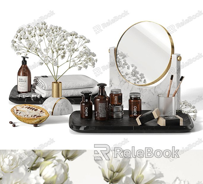 Modern toiletries cosmetics combination mirror vase floral flower aromatherapy ornaments bathroom ornaments model