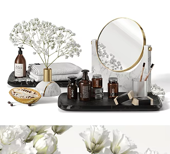 Modern toiletries cosmetics combination mirror vase floral flower aromatherapy ornaments bathroom ornaments 3d model