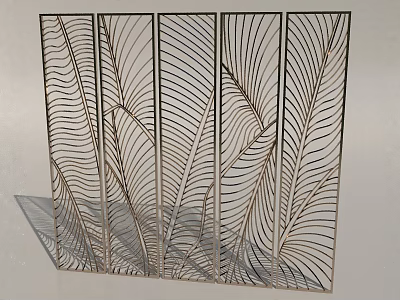Modern Metal Room Divider With Laser Cut Leaf Pattern For Interior Space Decoration 3d model