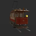 Vintage Electric Tram with Red and Beige Classic Design on Tracks and Wooden Interior