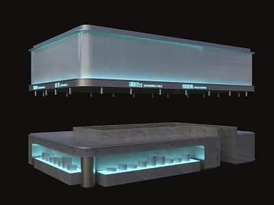 Modern Double Tiered Illuminated Display Shelves With Metal Frame And Marble Countertop 3d model