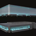 Modern Double Tiered Illuminated Display Shelves With Metal Frame And Marble Countertop