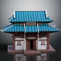 Traditional Chinese Architecture With Blue Tiled Roof Wooden Frame Decorative Plaque And Carved Panels