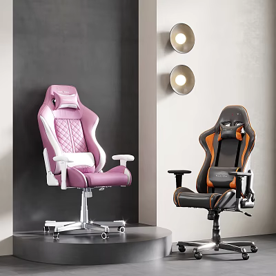 Stylish Office Chairs Featuring Purple And Black With Orange Accent Stitch Design Details 3d model