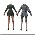 Female Mannequins Showcasing Two Different Stylish Outfits With Coats And Skirts