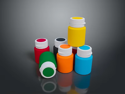 Small Colorful Plastic Bottles With White Caps In Various Colors For Daily Use 3d model