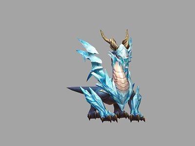 Blue Ice Dragon Game Character With Horns Wings And Sharp Claws 3d model
