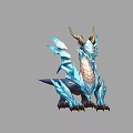 Blue Ice Dragon Game Character With Horns Wings And Sharp Claws