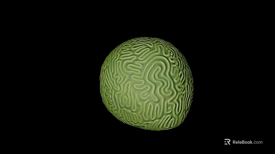 Green Brain like Texture Sphere Shaped Aquatic Animal in Underwater Marine Environment 3d model 