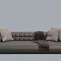 Modern Grey Leather Two Seater Sofa with Plush Pillows Soft Throw Blanket and Side Table 3d model
