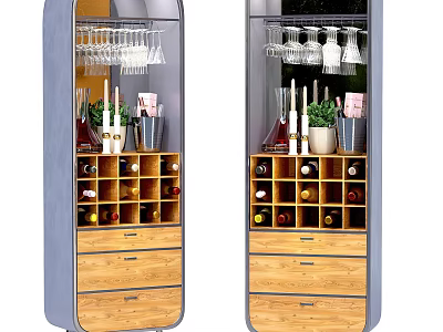 Modern Wine Cabinet With Glass Holders Drawers And Bottle Storage Compartments 3d model