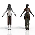 Futuristic Character Designs With White Gray Long Coat And Brown Green Utility Gear