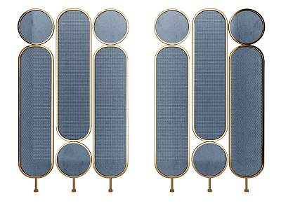 Modern Decorative Room Divider With Golden Metal Frame And Blue Mesh Panels 3d model