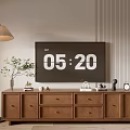 Modern Wooden TV Stand With Drawers Floor Lamp Potted Plant And Decorative Items