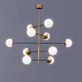 Modern Minimalist Chandelier With Golden Frame And Multiple White Spherical Globes