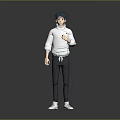 Game Movie Character In White Hoodie With Green Hair Black Pants And White Shoes Standing Pose
