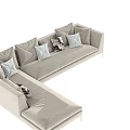 Modern Double Sofa With Multiple Decorative Cushions Beige Upholstery And Different Angles 3d model