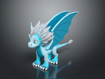 Game Movie Character Blue Baby Dragon With White Spiky Mane Blue Wings Sharp Claws 3d model