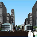 Modern Commercial Street With High Rise Buildings Green Spaces And Urban Landscape