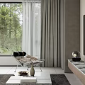 Modern Living And Dining Room Interior With Forest View Chandelier Sofa And Dining Table