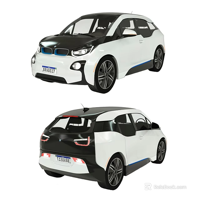 BMW White And Black Electric Car With Blue Accents Exterior Design 3d model 