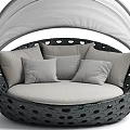 Modern Outdoor Sofa With White Canopy Black Perforated Design And White Cushions
