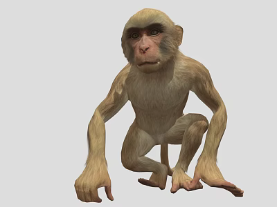 Cute Monkey With Light Brown Fur And Dark Eyes In Crouching Position 3d model