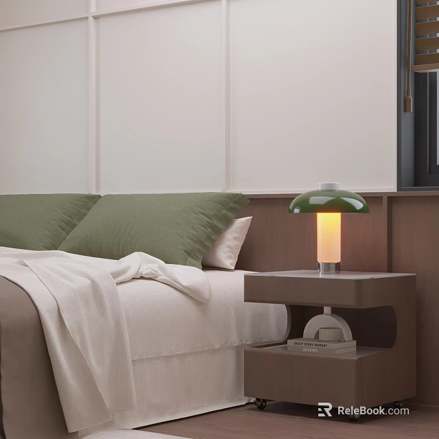 Elegant Minimalist Brown Wooden Nightstand With Two Tier Storage Space For Cozy Modern Bedroom Interior 3d model 