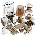 Elegant Tableware Set With Coffee Cups Teapot Cutlery Chocolates And Desserts