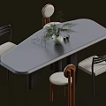 Modern Dining Table Set With Oval Table Vase Plants And Four Mixed Design Chairs 3d model