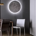 Modern Dining Table Set With Stylish Chairs And Round Moon Lighting Interior Design 3d model