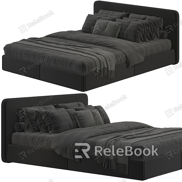 Black fabric double bed model