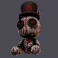 Stuffed Doll With Black Top Hat Red Accents Round Eyes And Black White Red Pattern