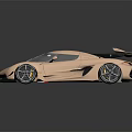 Sleek Rose Gold Sports Car With Rear Wing And Carbon Fiber Design Elements