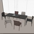 Modern Rectangular Dining Table Set With Six Gray Brown Chairs And White Blinds 3d model