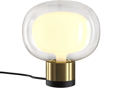 Modern Transparent Spherical Lampshade Table Lamp With Golden Base Yellow Light And Black Power Cord 3d model