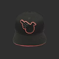 Black Baseball Cap With Pink Logo And Hand Gesture Design And Pink Trim