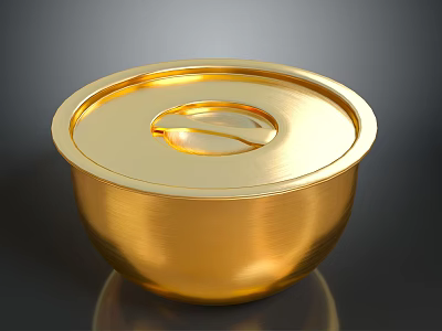 Commercial Golden Metal Bowl With Lid Handle And Smooth Surface Design For Business 3d model