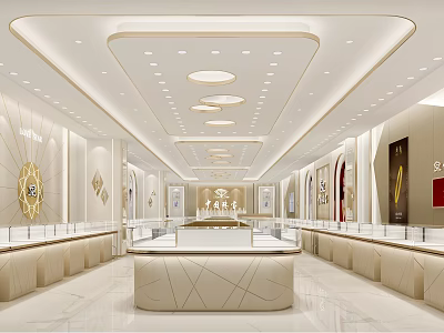 Elegant Jewelry Store Interior With Glass Display Cases And Marble Counters 3d model