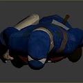 Male Character In Blue Uniform With Cap And Red Belt Standing Pose