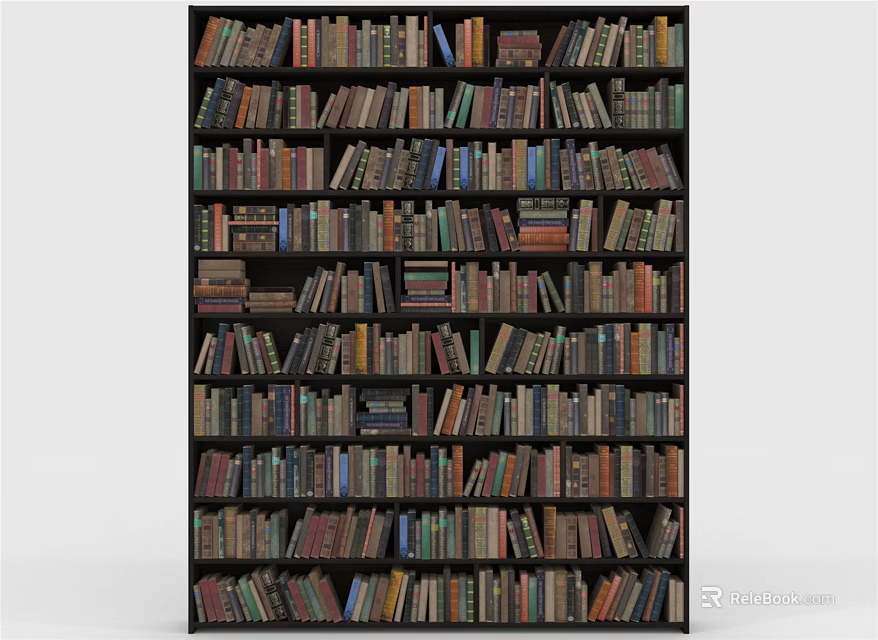 Tall Dark Wood Bookcase With Multiple Shelves Filled With Various Books 3d model 