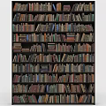 Tall Dark Wood Bookcase With Multiple Shelves Filled With Various Books