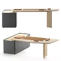 Modern Office Desk with Light Wooden Top Dark Cabinet and Desk Mat in Minimalist Style