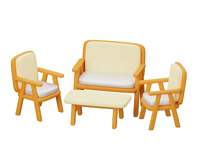 Simple Style Furniture Set With Orange Frame Sofa Two Chairs And Cream Colored Seats 3d model