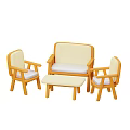 Simple Style Furniture Set With Orange Frame Sofa Two Chairs And Cream Colored Seats