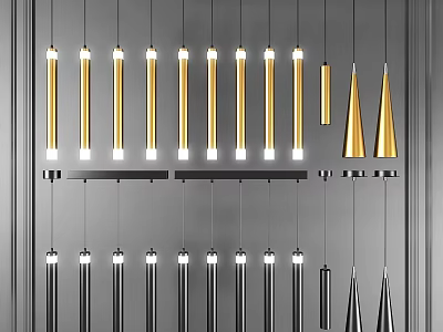 Modern Gold And Black Chandeliers With Various Shapes For Interior Lighting Design 3d model