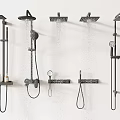 Modern Black Shower Systems With Overhead And Handheld Sprayers And Holders 3d model