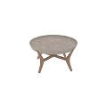 Round Modern Dining Table With Light Colored Surface And Wooden Crossed Legs 3d model