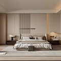 Modern Minimalist Bedroom Interior Featuring King Bed Striped Accent Wall And Wardrobe